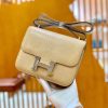 爱马仕 Constance 18cm 杏色 银扣 仿蜥蜴皮 全手工缝制
