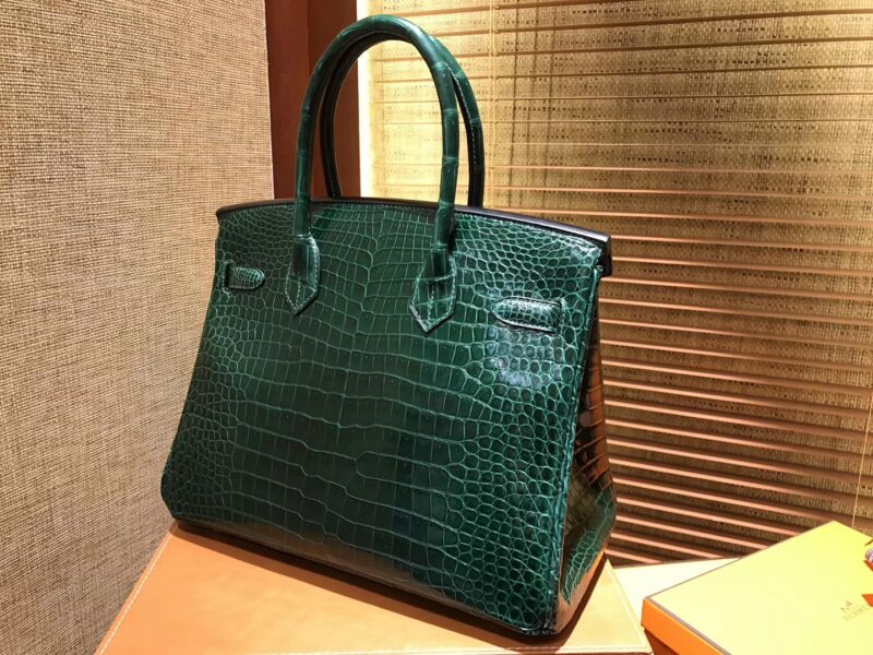 爱马仕 Birkin铂金包 祖母绿 一级皮 湾鳄鱼皮 倒V 进口原料 顶级手缝工艺 30cm - Image 9