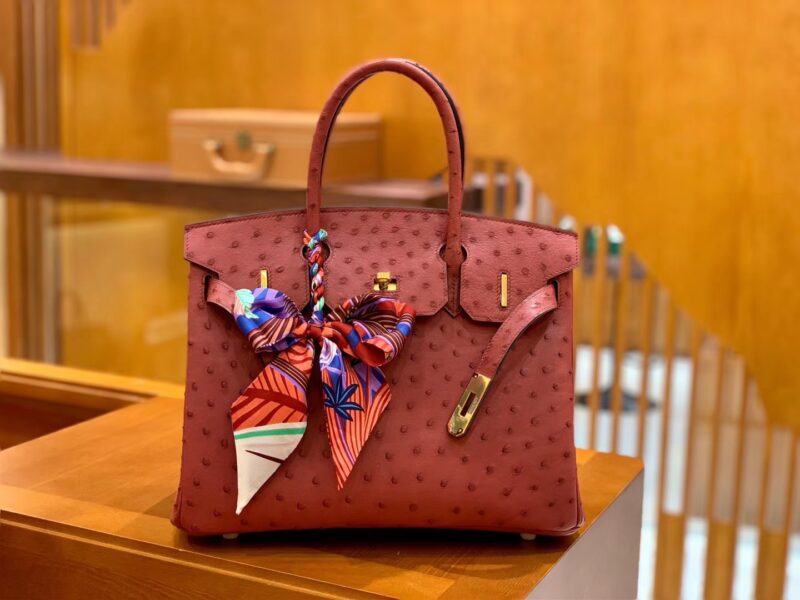 爱马仕 Birkin 30 鸵鸟皮 枣红色 金扣 全手工缝制