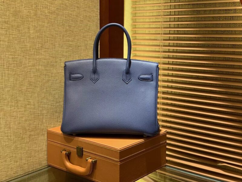 爱马仕 Birkin铂金包 明蓝色 德国进口小牛皮 顶级品质全手工缝制 金扣 30cm - Image 5
