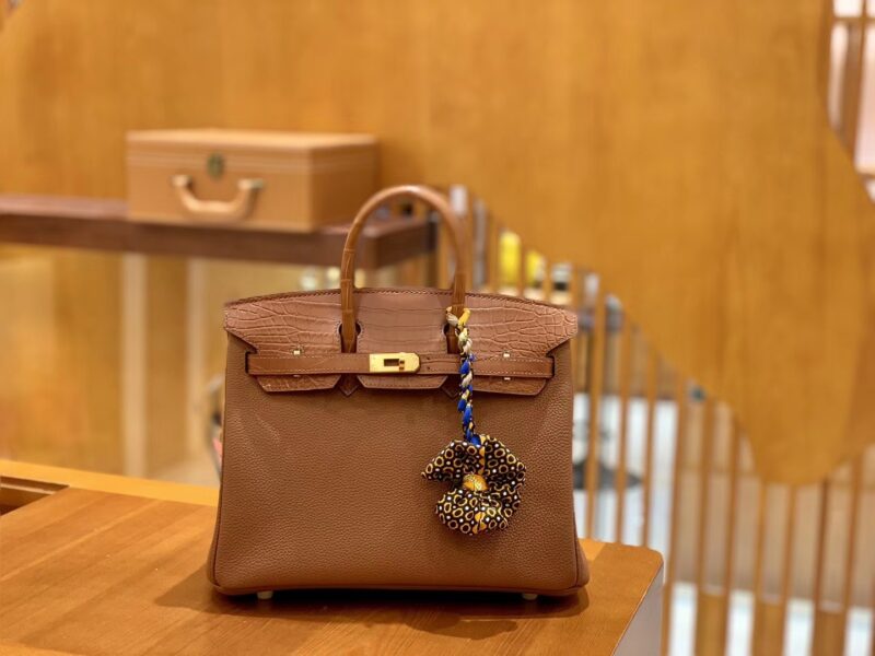 爱马仕 Birkin Touch 25cm 焦糖 金棕 金扣 哑光鳄鱼皮 拼小牛皮 新货