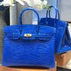 爱马仕  Birkin铂金包 电光蓝 亮面美洲鳄鱼皮 金扣 35cm