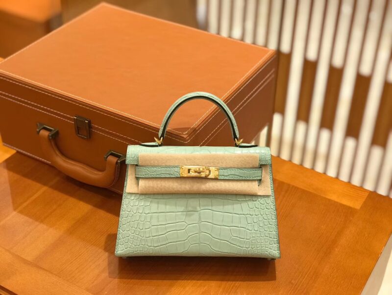 爱马仕 Mini kelly 二代 薄荷绿 一级美洲鳄鱼皮 金扣 原版蜜蜡线 顶级手工缝制 - Image 5
