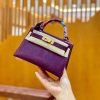 爱马仕 迷你2代 19cm 海葵紫 梦幻紫 金扣 仿蜥蜴皮 全手工缝制