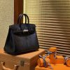 Birkin 铂金包 25CM 经典黑色 银扣 仿蜥蜴皮 全手工缝制