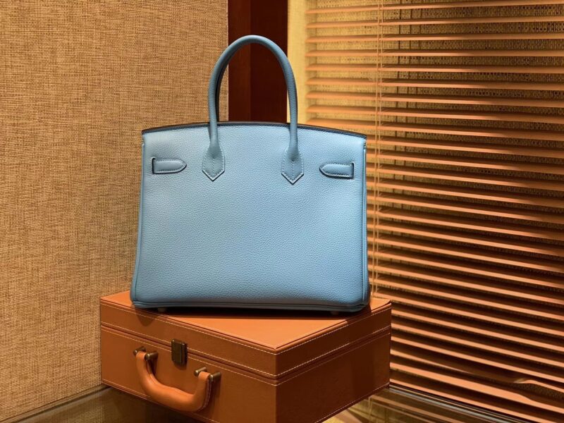 爱马仕 Birkin铂金包 北方蓝 德国小牛皮 进口原料 顶级手工缝制 金扣 30cm - Image 5