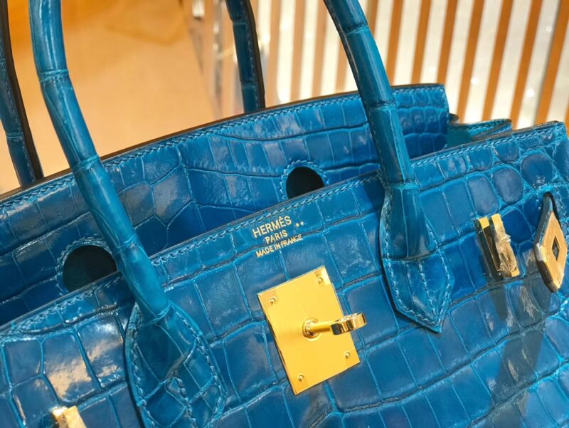 爱马仕 Birkin 30cm 伊兹密尔蓝 一级尼罗鳄 金扣 原版蜜蜡线 顶级手缝 - Image 7