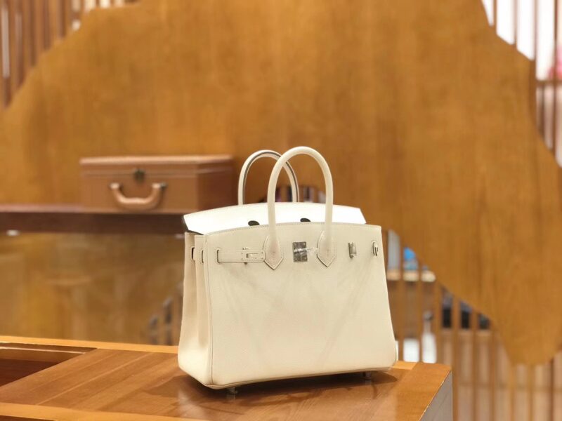 爱马仕 Birkin 25cm 奶昔白 银扣 进口Epsom小牛皮 原版蜜蜡线 顶级工艺缝制