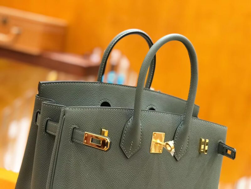 爱马仕 Birkin 25cm 杏仁绿 金扣 掌纹牛皮 全手工缝制 - Image 6