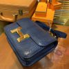 爱马仕 Constance 23cm 午夜蓝 仿蜥蜴皮 顶级手缝工艺 金扣
