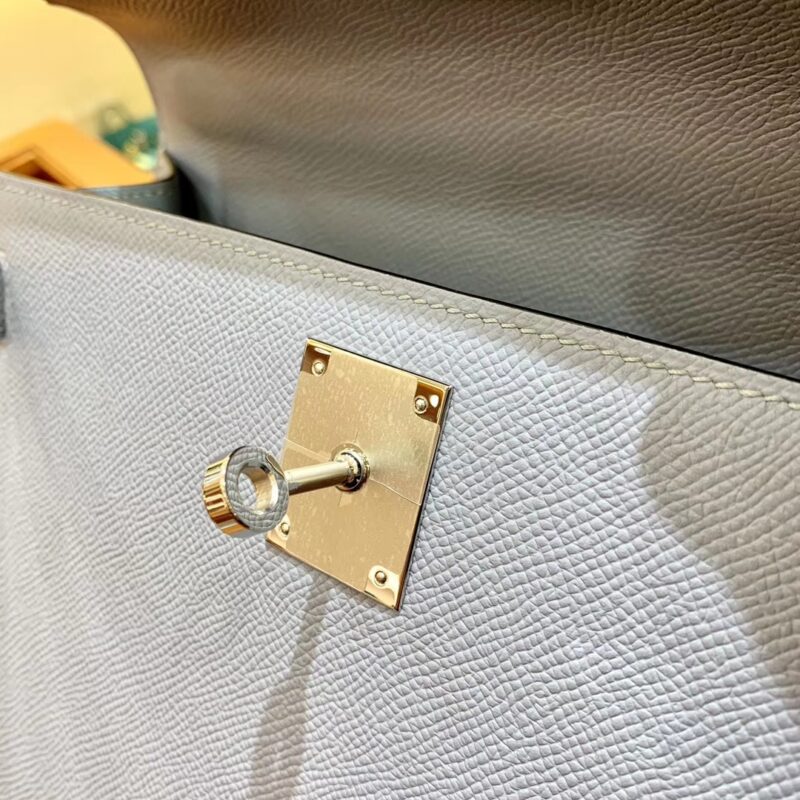 爱马仕 Kelly 28cm 冰川蓝 金扣 Epsom掌纹牛皮 全手工缝制 臻品级别 - Image 5