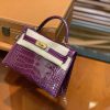 爱马仕 迷你2代 19cm 葡萄紫 一级美洲 鳄鱼皮 顶级手工 金扣