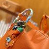 爱马仕 Lindy 26cm 橙红色 银扣 鳄鱼皮拼togo 全手工缝制
