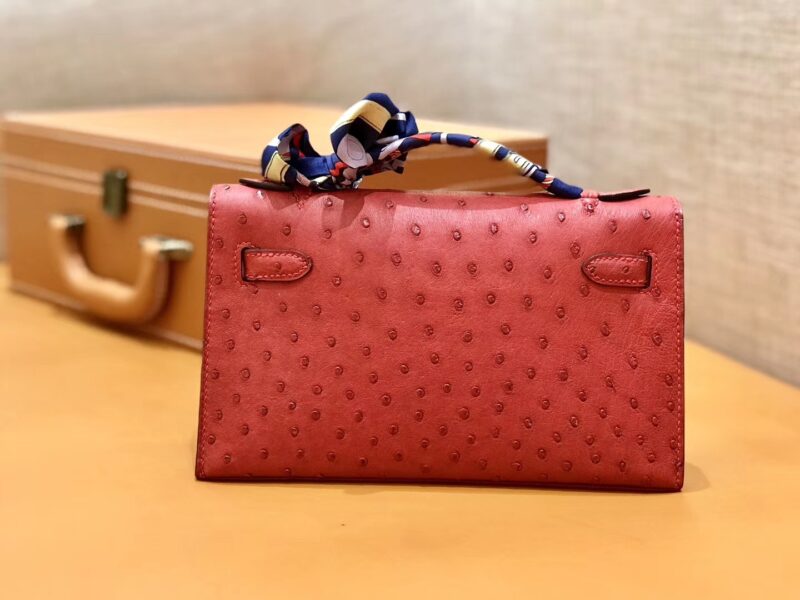 爱马仕 MiniKelly 迷你凯莉 法拉利红 鸵鸟皮 1代 22cm - Image 3