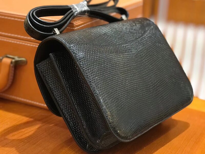 爱马仕 Constance 18cm 经典黑 仿蜥蜴皮 银扣 原版蜜蜡线 顶级手缝 - Image 8