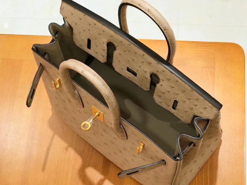 爱马仕 Birkin 25cm 鸵鸟皮 奶粉色 全手工缝制 现货 - Image 6