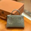 爱马仕 Mini Kelly 二代 19cm 一级美洲鳄鱼皮 81斑鸠灰 高定工序版本 全手工缝制