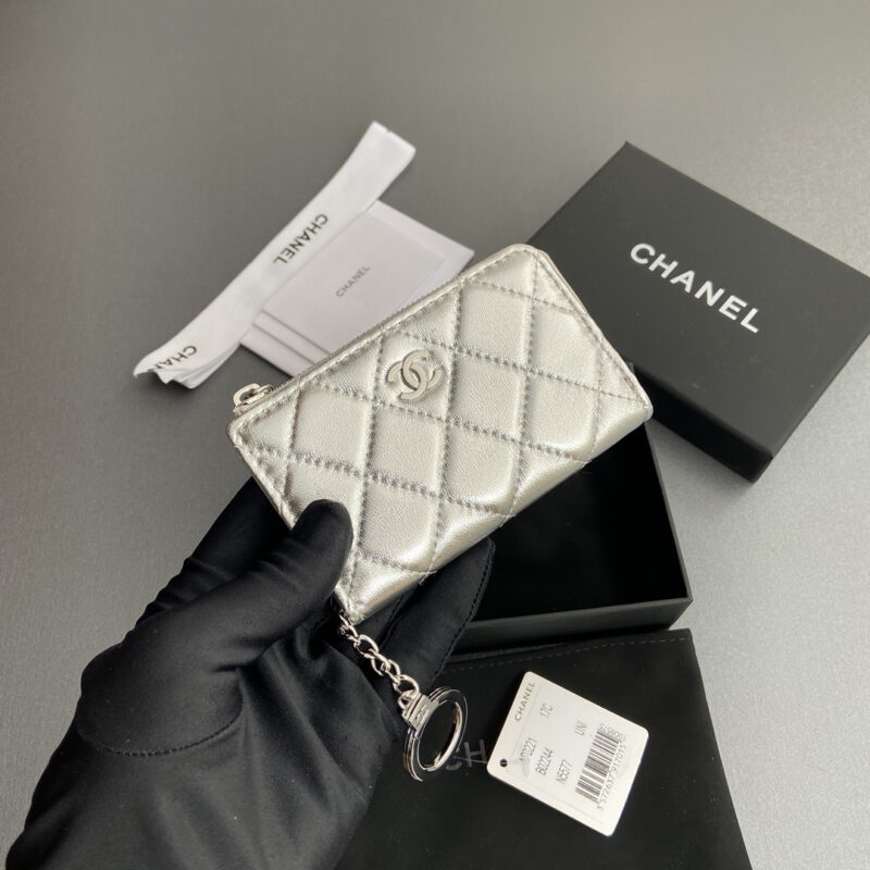 Chanel AP0224零钱包银色小羊皮银扣免检版 - Image 5