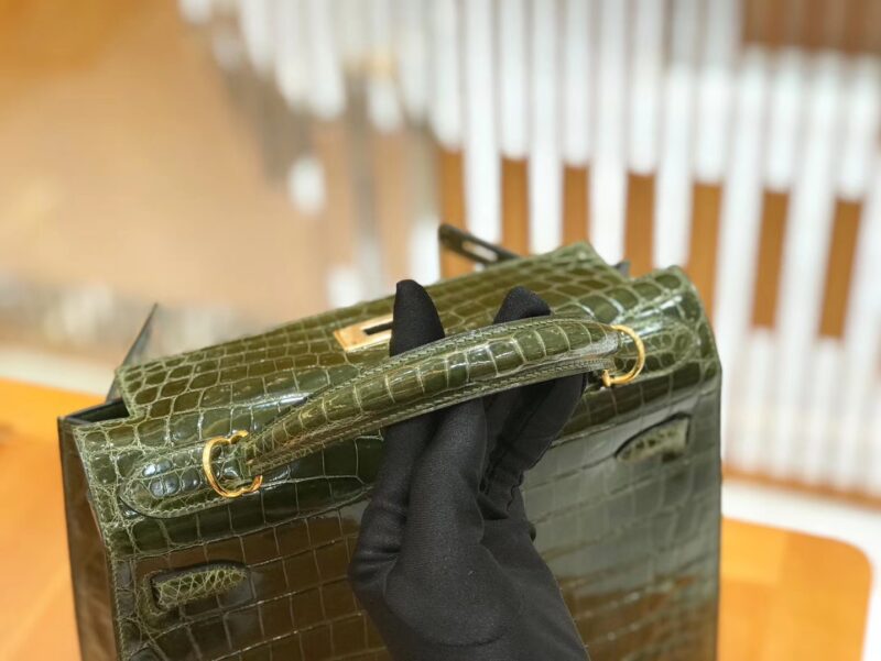 爱马仕 Kelly 28cm 橄榄绿 一级尼罗鳄 金扣 原版蜜蜡线 顶级手缝 - Image 6