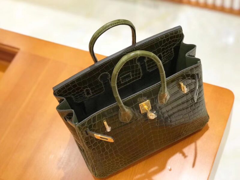 爱马仕 Birkin 25cm 橄榄绿 尼罗鳄鱼皮 金扣 原版蜜蜡线 顶级手缝 现货 - Image 6