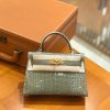 爱马仕 Mini Kelly 二代 19cm 一级美洲鳄鱼皮 81斑鸠灰 高定工序版本 全手工缝制