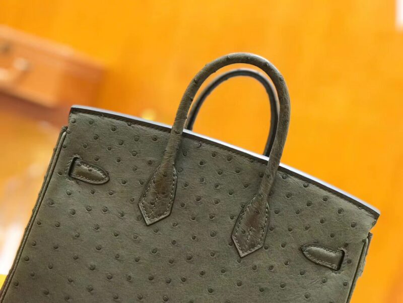 爱马仕 Birkin 25cm 松柏绿 南非KK鸵鸟皮 金扣 原版蜜蜡线 顶级手缝 现货 - Image 6