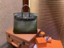 爱马仕 Birkin铂金包 橄榄绿 鱼仿蜥蜴皮 原版蜜蜡线 金扣 25cm