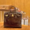 爱马仕 Birkin 25cm 咖啡色 金扣 倒V湾鳄 臻品级别