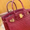 爱马仕 Birkin 铂金包 石榴红 倒V 一级皮 湾鳄鱼皮 臻品级别 金扣 30cm