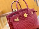 爱马仕 Birkin 铂金包 石榴红 倒V 一级皮 湾鳄鱼皮 臻品级别 金扣 30cm