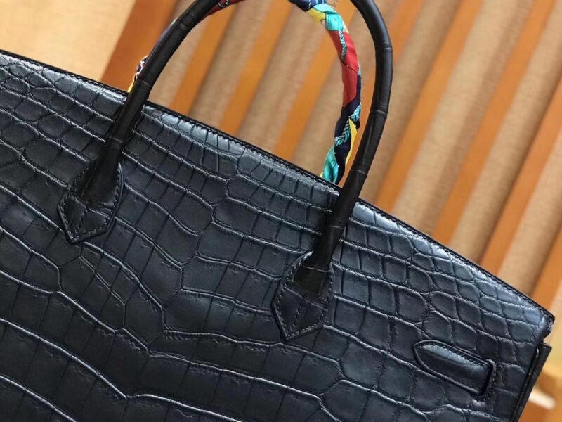 爱马仕 Birkin 铂金包 经典黑 进口一级雾面尼罗鳄鱼皮 蜡线 40cm - Image 6