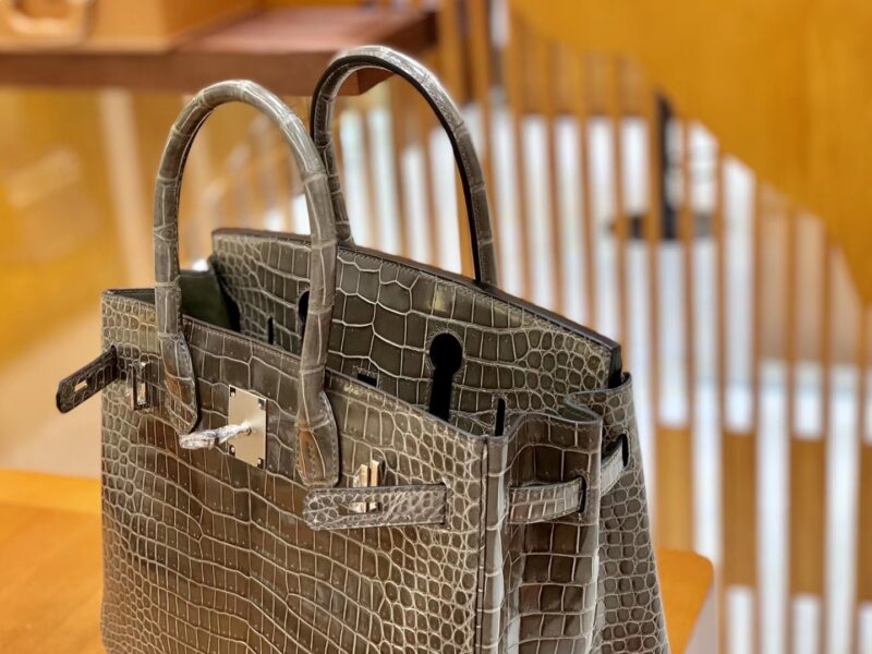 爱马仕 Birkin 铂金包 斑鸠灰 倒V 一级皮 湾鳄鱼皮 臻品级别 银扣 30cm - Image 4