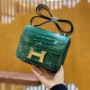爱马仕 Constance 18cm 宝石绿 金扣 美洲亮面 鳄鱼皮 全手工缝制