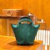 爱马仕 Piction 18cm 丝绒绿 孔雀绿 银扣 鸵鸟皮拼小牛皮 全手工缝制