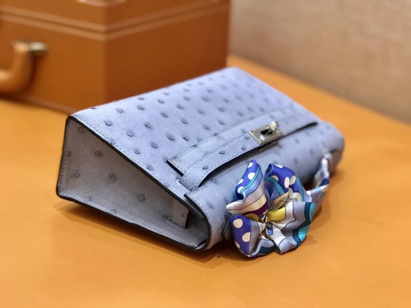 爱马仕 MiniKelly 迷你凯莉 亚麻蓝 鸵鸟皮 1代 金扣 22cm - Image 4