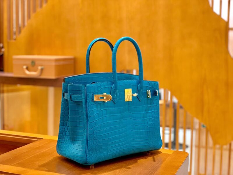 爱马仕 Birkin 30cm 伊滋密迩蓝 金扣 尼罗 雾面 两点 鳄鱼皮 全手工 - Image 3