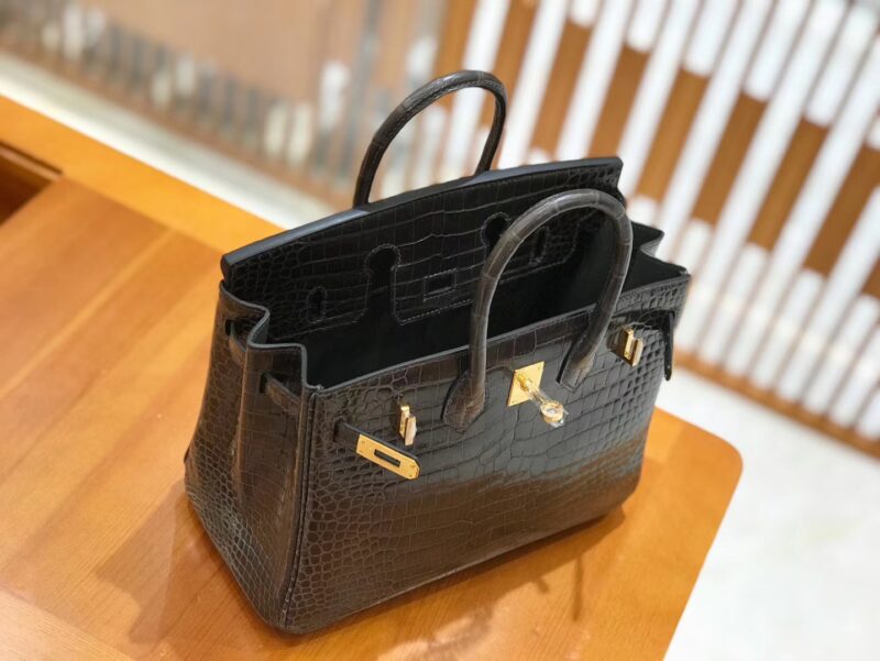 爱马仕 Birkin 铂金包 石墨灰 进口一级湾鳄鳄鱼皮 蜡线 全手工缝制 25cm - Image 8