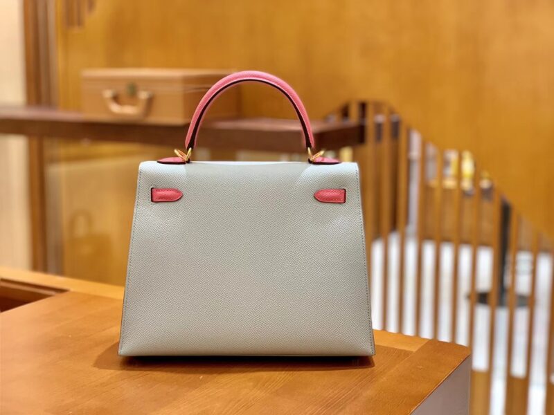 爱马仕 Kelly 凯莉包 拼色系列 斑鸠灰拼唇膏粉 25cm - Image 3