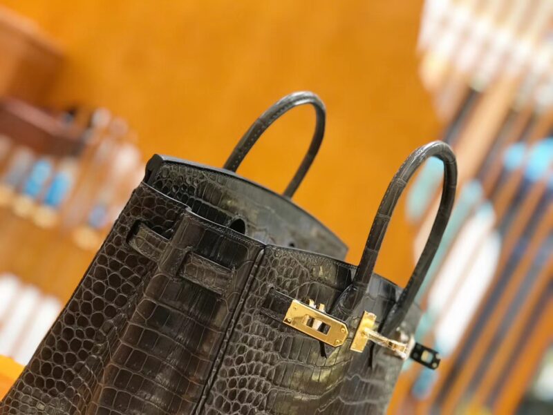 爱马仕 Birkin 铂金包 石墨灰 进口一级湾鳄鳄鱼皮 蜡线 全手工缝制 25cm - Image 7