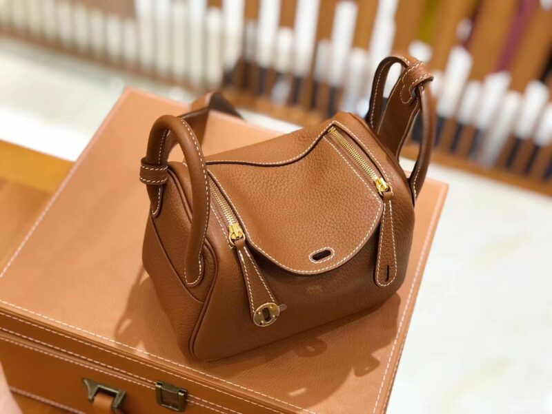 爱马仕 Mini Lindy 18cm 焦糖色 Togo牛皮 金扣 原版蜜蜡线 顶级手缝 - Image 4