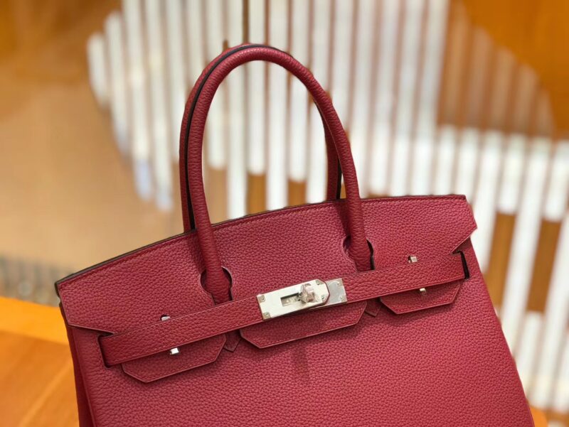爱马仕 Birkin 30cm 石榴红 Togo小牛皮 银扣 原版蜜蜡线 顶级手工缝制 - Image 4