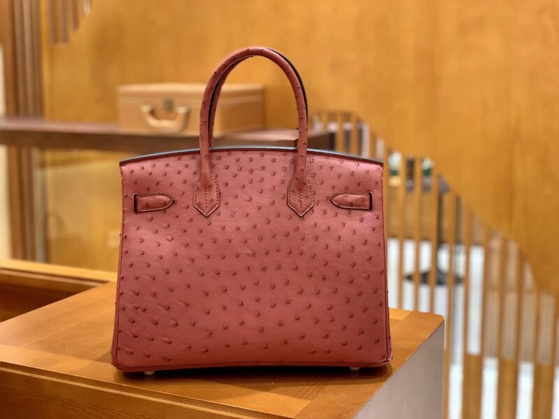 爱马仕 Birkin 30 鸵鸟皮 枣红色 金扣 全手工缝制 - Image 3