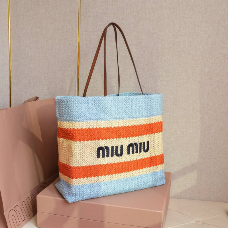 miumiu*5BG228拼色LOGO手提包拼蓝色免检版 - Image 6