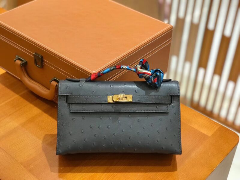 爱马仕 Mini Kelly一代 锡器灰 南非KK级鸵鸟皮 金扣 原版蜜蜡线 顶级手工缝制