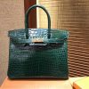爱马仕 Birkin铂金包 祖母绿 一级皮 湾鳄鱼皮 倒V 进口原料 顶级手缝工艺 30cm