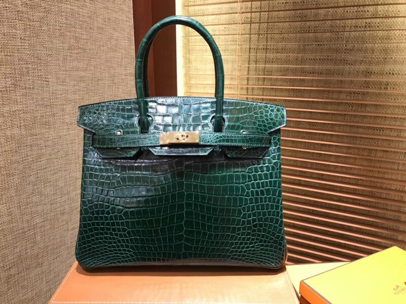 爱马仕 Birkin铂金包 祖母绿 一级皮 湾鳄鱼皮 倒V 进口原料 顶级手缝工艺 30cm