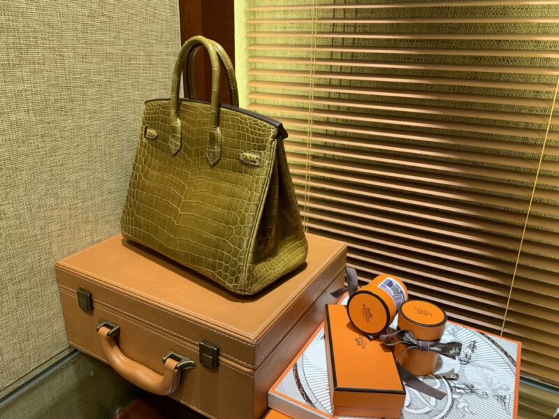 爱马仕 Birkin铂金包 褐绿色 一级皮 美洲鳄鱼 进口原料 顶级手缝工艺 25cm - Image 11