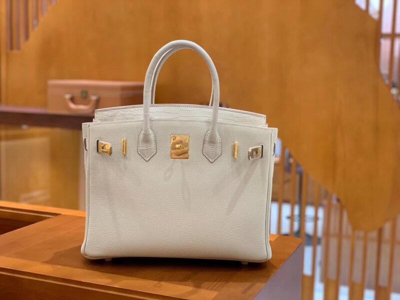 爱马仕 Birkin Touch 30cm 奶昔白 金扣 鳄鱼皮拼德国togo牛皮 全手工缝制