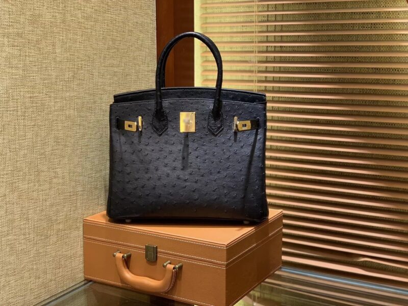 爱马仕 Birkin 30cm 经典黑 南非进口鸵鸟皮 顶级手缝工艺 金扣