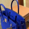爱马仕 Birkin铂金包 琉璃蓝 德国进口小牛皮 顶级品质全手工缝制 金扣 30cm